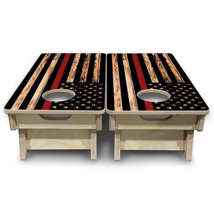 Red Line Burnt Flag - Mini or Vacation Size Cornhole Boards