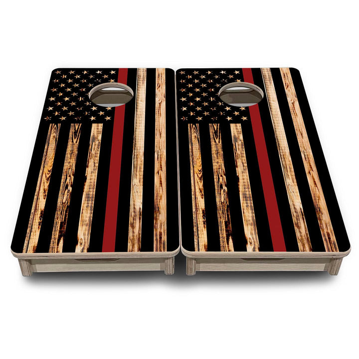 Red Line Burnt Flag - Mini or Vacation Size Cornhole Boards