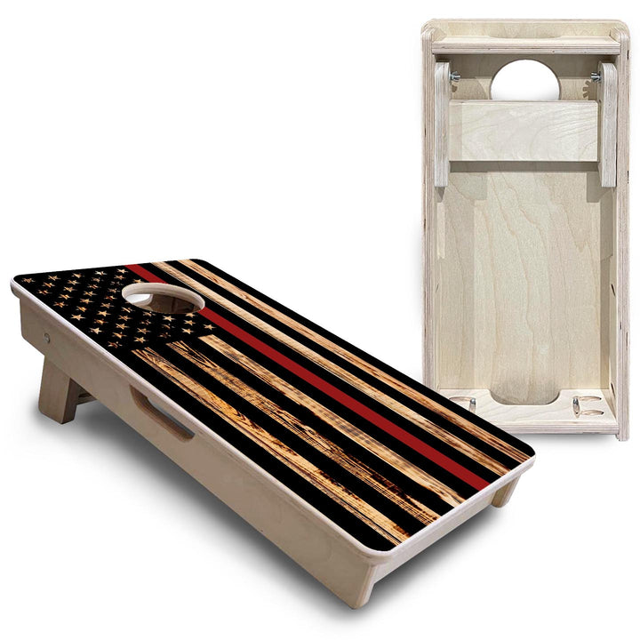 Red Line Burnt Flag - Mini or Vacation Size Cornhole Boards