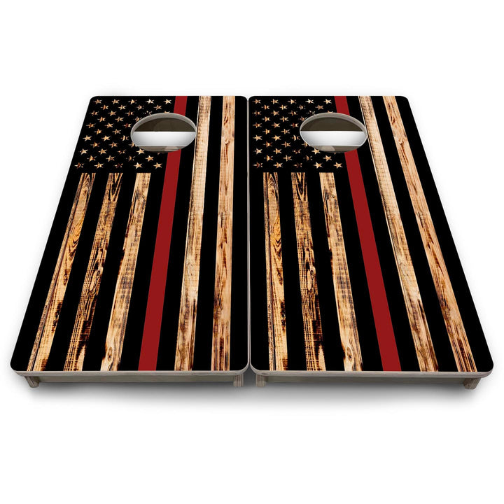 Red Line Burnt Flag - Mini or Vacation Size Cornhole Boards
