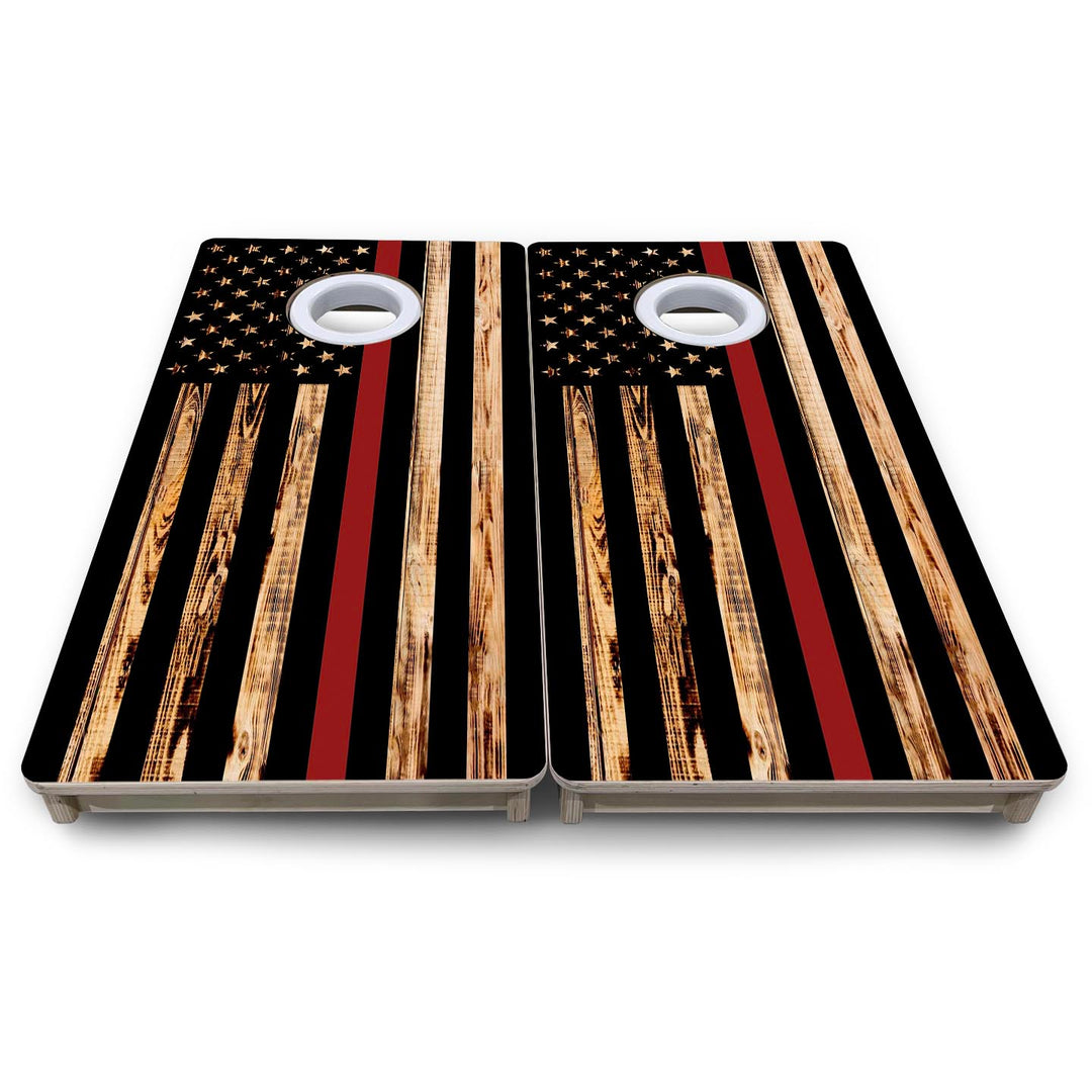Red Line Burnt Flag - Mini or Vacation Size Cornhole Boards