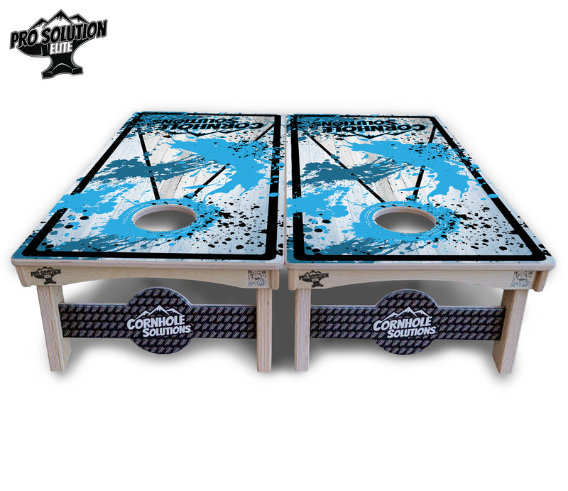 Pro Solution Elite - Paint Splatter CS Logo Design Options - Professional Tournament Cornhole Boards 3/4" Baltic Birch - Zero Bounce Zero Movement Vertical Interlocking Braces for Extra Weight & Stability +Double Thick Legs +Airmail Blocker