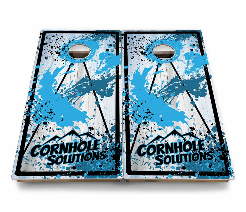 Backyard Solution Boards - Paint Splatter CS Logo (8) Color Options - Regulation 2'x4' Boards - 15mm Baltic Birch Tops - Solid Wood Frames + Folding Legs w/Brace + (1) Support Brace + UV Direct Print + UV Clear Coat