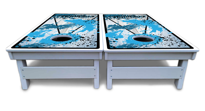 Waterproof - Paint Splatter CS Logo Design Options - All Weather Boards "Outdoor Solution" 18mm(3/4")Direct UV Printed - Regulation 2' by 4' Cornhole Boards (Set of 2 Boards) Double Thick Legs, with Leg Brace & Dual Support Braces!