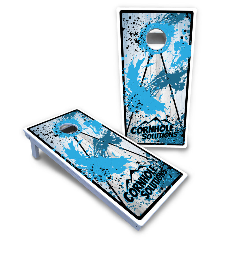 Waterproof - Paint Splatter CS Logo Design Options - All Weather Boards "Outdoor Solution" 18mm(3/4")Direct UV Printed - Regulation 2' by 4' Cornhole Boards (Set of 2 Boards) Double Thick Legs, with Leg Brace & Dual Support Braces!