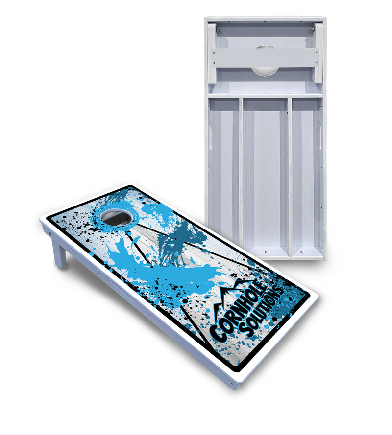 Waterproof - Paint Splatter CS Logo Design Options - All Weather Boards "Outdoor Solution" 18mm(3/4")Direct UV Printed - Regulation 2' by 4' Cornhole Boards (Set of 2 Boards) Double Thick Legs, with Leg Brace & Dual Support Braces!