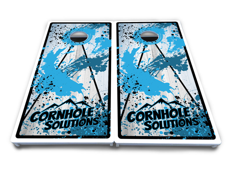 Waterproof - Paint Splatter CS Logo Design Options - All Weather Boards "Outdoor Solution" 18mm(3/4")Direct UV Printed - Regulation 2' by 4' Cornhole Boards (Set of 2 Boards) Double Thick Legs, with Leg Brace & Dual Support Braces!