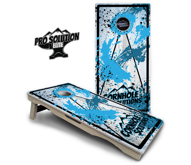 Pro Solution Elite - Paint Splatter CS Logo Design Options - Professional Tournament Cornhole Boards 3/4" Baltic Birch - Zero Bounce Zero Movement Vertical Interlocking Braces for Extra Weight & Stability +Double Thick Legs +Airmail Blocker