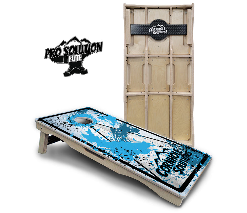 Pro Solution Elite - Paint Splatter CS Logo Design Options - Professional Tournament Cornhole Boards 3/4" Baltic Birch - Zero Bounce Zero Movement Vertical Interlocking Braces for Extra Weight & Stability +Double Thick Legs +Airmail Blocker