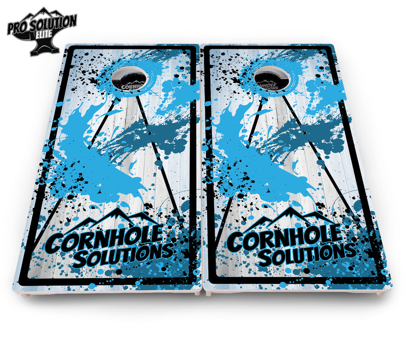 Pro Solution Elite - Paint Splatter CS Logo Design Options - Professional Tournament Cornhole Boards 3/4" Baltic Birch - Zero Bounce Zero Movement Vertical Interlocking Braces for Extra Weight & Stability +Double Thick Legs +Airmail Blocker