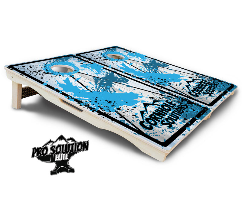 Pro Solution Elite - Paint Splatter CS Logo Design Options - Professional Tournament Cornhole Boards 3/4" Baltic Birch - Zero Bounce Zero Movement Vertical Interlocking Braces for Extra Weight & Stability +Double Thick Legs +Airmail Blocker