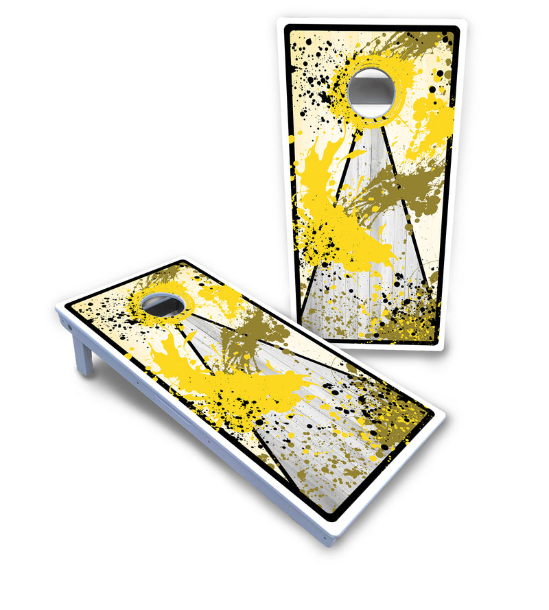 Waterproof - Paint Splatter Design Options - All Weather Boards "Outdoor Solution" 18mm(3/4")Direct UV Printed - Regulation 2' by 4' Cornhole Boards (Set of 2 Boards) Double Thick Legs, with Leg Brace & Dual Support Braces!