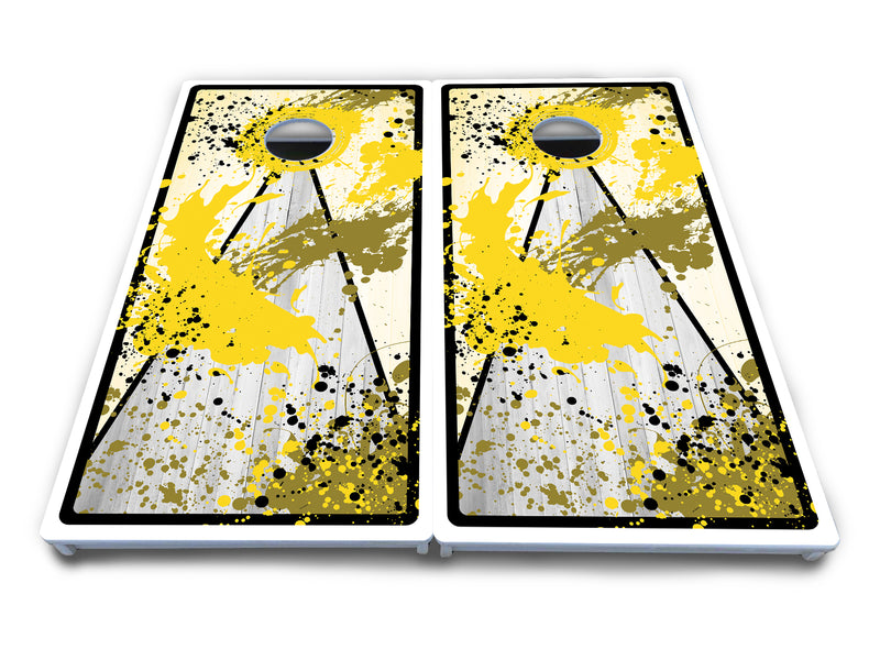 Waterproof - Paint Splatter Design Options - All Weather Boards "Outdoor Solution" 18mm(3/4")Direct UV Printed - Regulation 2' by 4' Cornhole Boards (Set of 2 Boards) Double Thick Legs, with Leg Brace & Dual Support Braces!