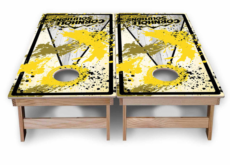 Backyard Solution Boards - Paint Splatter CS Logo (8) Color Options - Regulation 2'x4' Boards - 15mm Baltic Birch Tops - Solid Wood Frames + Folding Legs w/Brace + (1) Support Brace + UV Direct Print + UV Clear Coat