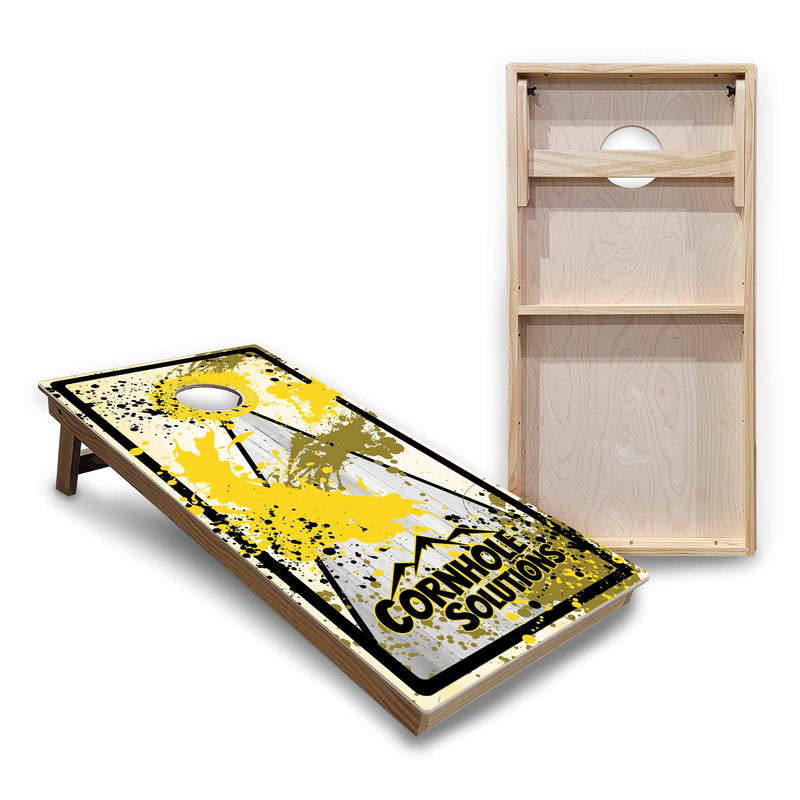 Backyard Solution Boards - Paint Splatter CS Logo (8) Color Options - Regulation 2'x4' Boards - 15mm Baltic Birch Tops - Solid Wood Frames + Folding Legs w/Brace + (1) Support Brace + UV Direct Print + UV Clear Coat