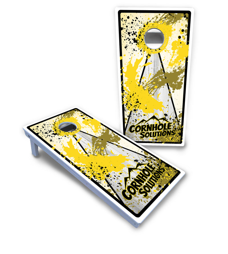 Waterproof - Paint Splatter CS Logo Design Options - All Weather Boards "Outdoor Solution" 18mm(3/4")Direct UV Printed - Regulation 2' by 4' Cornhole Boards (Set of 2 Boards) Double Thick Legs, with Leg Brace & Dual Support Braces!