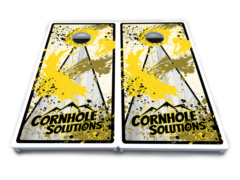 Waterproof - Paint Splatter CS Logo Design Options - All Weather Boards "Outdoor Solution" 18mm(3/4")Direct UV Printed - Regulation 2' by 4' Cornhole Boards (Set of 2 Boards) Double Thick Legs, with Leg Brace & Dual Support Braces!