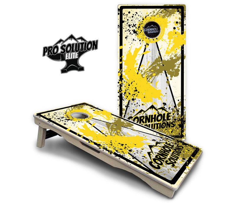 Pro Solution Elite - Paint Splatter CS Logo Design Options - Professional Tournament Cornhole Boards 3/4" Baltic Birch - Zero Bounce Zero Movement Vertical Interlocking Braces for Extra Weight & Stability +Double Thick Legs +Airmail Blocker