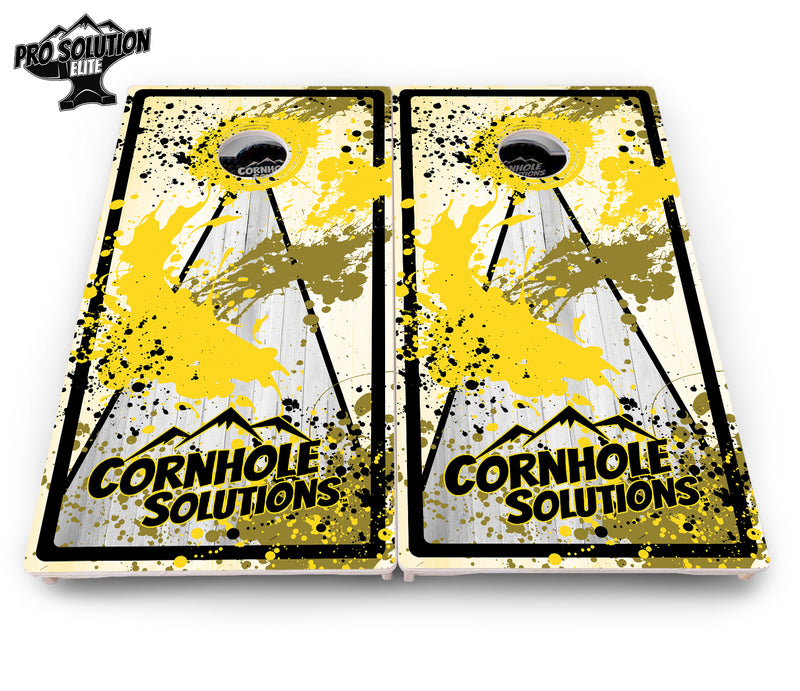 Pro Solution Elite - Paint Splatter CS Logo Design Options - Professional Tournament Cornhole Boards 3/4" Baltic Birch - Zero Bounce Zero Movement Vertical Interlocking Braces for Extra Weight & Stability +Double Thick Legs +Airmail Blocker