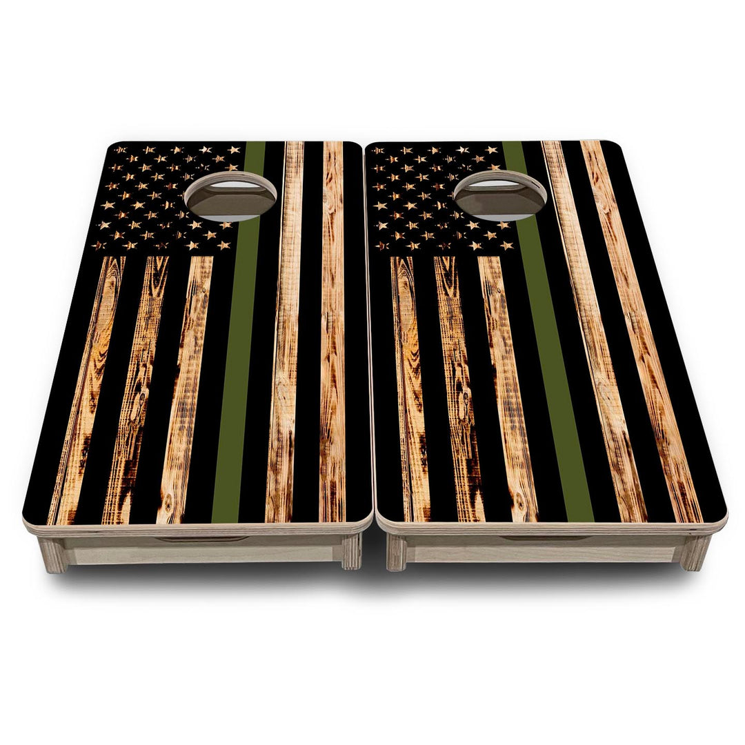 Green Line Burnt Flag - Mini or Vacation Size Cornhole Boards