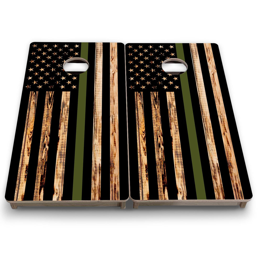 Green Line Burnt Flag - Mini or Vacation Size Cornhole Boards