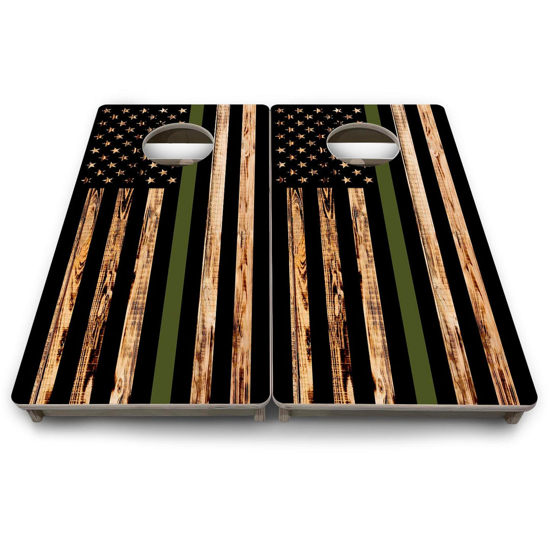 Green Line Burnt Flag - Mini or Vacation Size Cornhole Boards