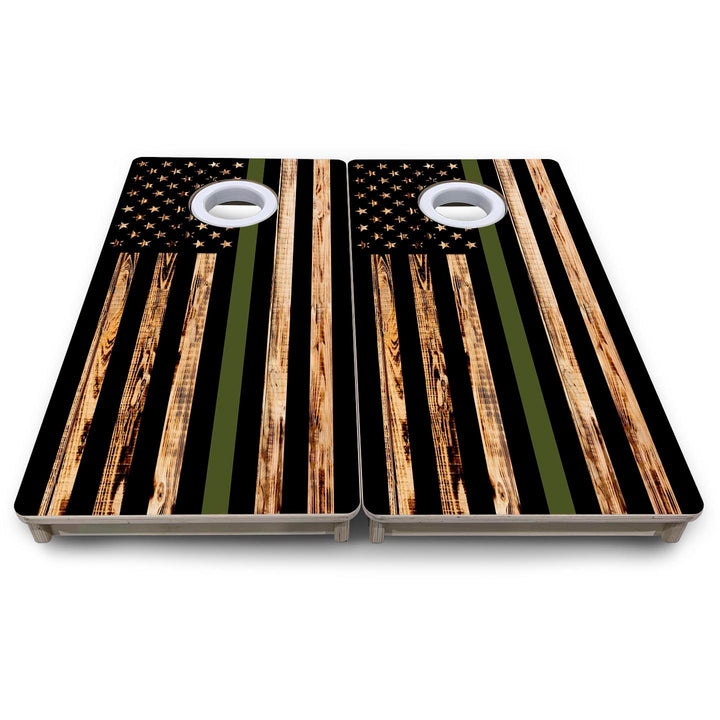 Green Line Burnt Flag - Mini or Vacation Size Cornhole Boards