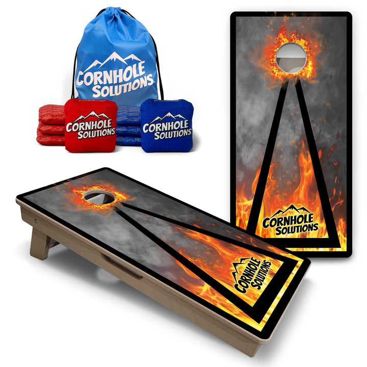 Fire Smoke Triangle - Vacation Cornhole Board Set (16" x 32") with 8 Mini Bags