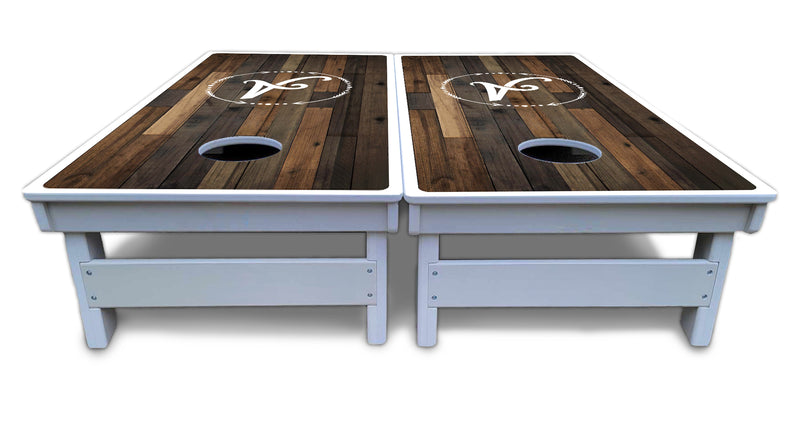 Waterproof - Wood Wreath Letter Design - All Weather Boards "Outdoor Solution" 18mm(3/4")Direct UV Printed - Regulation 2' by 4' Cornhole Boards (Set of 2 Boards) Double Thick Legs, with Leg Brace & Dual Support Braces!