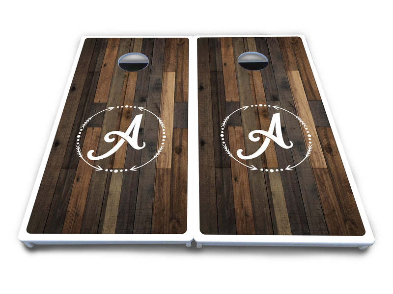 Waterproof - Wood Wreath Letter Design - All Weather Boards "Outdoor Solution" 18mm(3/4")Direct UV Printed - Regulation 2' by 4' Cornhole Boards (Set of 2 Boards) Double Thick Legs, with Leg Brace & Dual Support Braces!