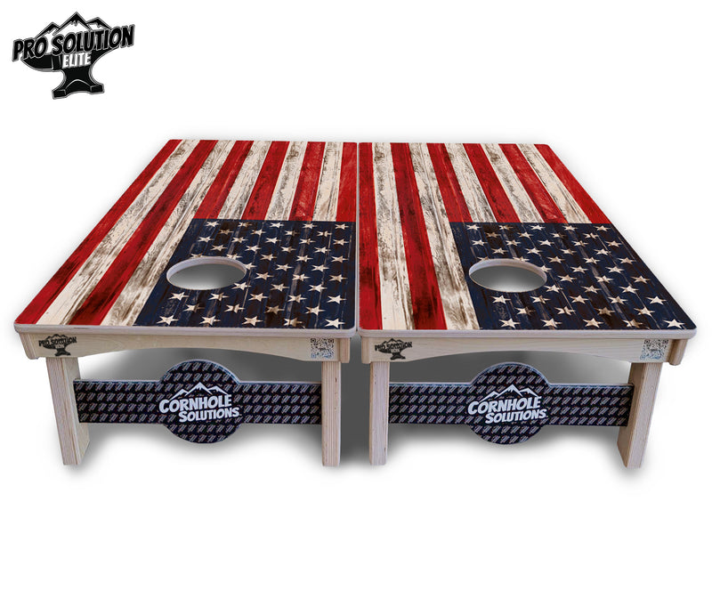 Pro Solution Elite - Antique Flag Design - Professional Tournament Cornhole Boards 3/4" Baltic Birch - Zero Bounce Zero Movement Vertical Interlocking Braces for Extra Weight & Stability +Double Thick Legs +Airmail Blocker