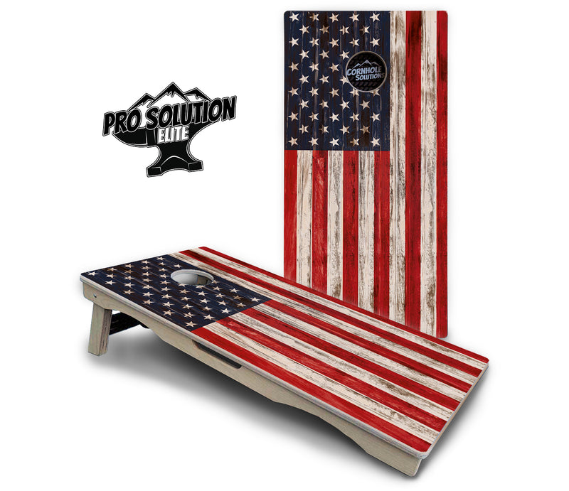 Pro Solution Elite - Antique Flag Design - Professional Tournament Cornhole Boards 3/4" Baltic Birch - Zero Bounce Zero Movement Vertical Interlocking Braces for Extra Weight & Stability +Double Thick Legs +Airmail Blocker