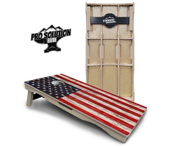 Pro Solution Elite - Antique Flag Design - Professional Tournament Cornhole Boards 3/4" Baltic Birch - Zero Bounce Zero Movement Vertical Interlocking Braces for Extra Weight & Stability +Double Thick Legs +Airmail Blocker