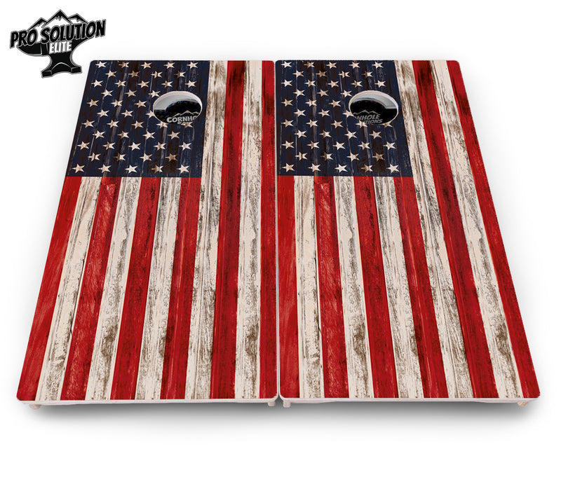 Pro Solution Elite - Antique Flag Design - Professional Tournament Cornhole Boards 3/4" Baltic Birch - Zero Bounce Zero Movement Vertical Interlocking Braces for Extra Weight & Stability +Double Thick Legs +Airmail Blocker