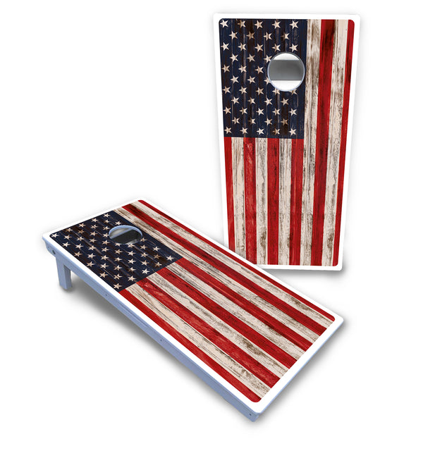 Waterproof - Antique Flag Design - All Weather Boards "Outdoor Solution" 18mm(3/4")Direct UV Printed - Regulation 2' by 4' Cornhole Boards (Set of 2 Boards) Double Thick Legs, with Leg Brace & Dual Support Braces!