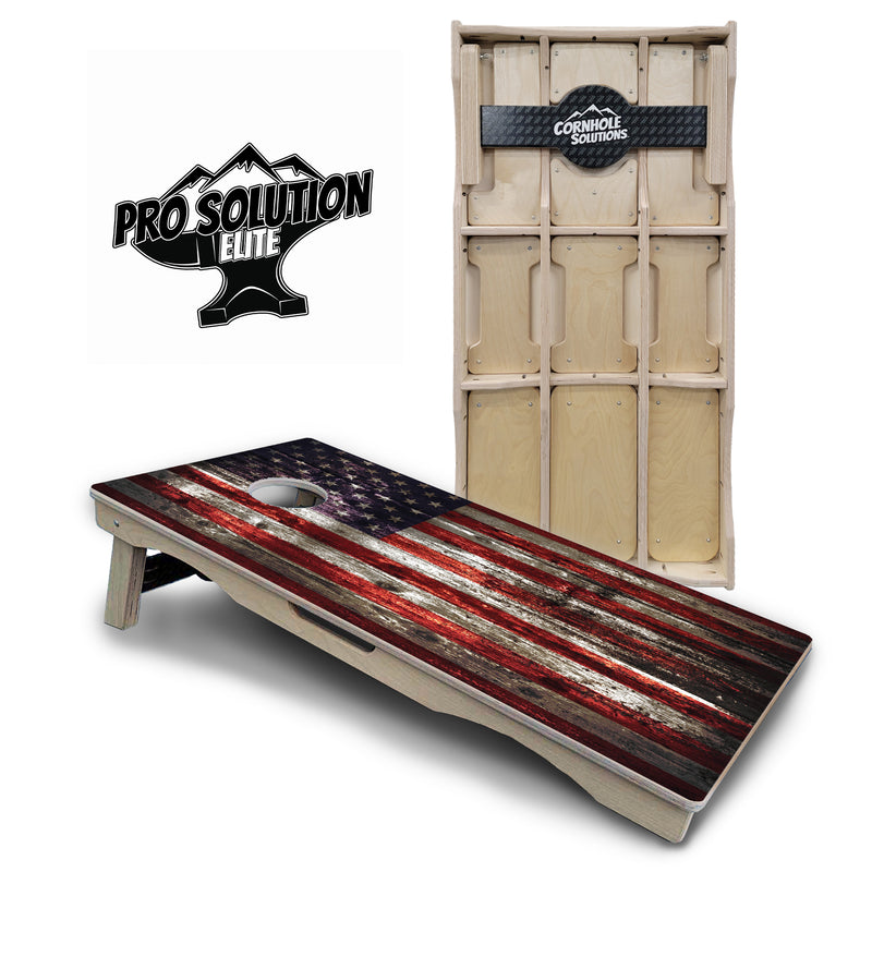 Pro Solution Elite - Distressed Flag - Professional Tournament Cornhole Boards 3/4" Baltic Birch - Zero Bounce Zero Movement Vertical Interlocking Braces for Extra Weight & Stability +Double Thick Legs +Airmail Blocker