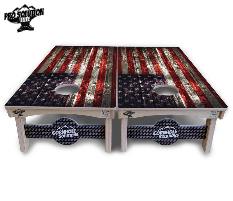 Pro Solution Elite - Distressed Flag - Professional Tournament Cornhole Boards 3/4" Baltic Birch - Zero Bounce Zero Movement Vertical Interlocking Braces for Extra Weight & Stability +Double Thick Legs +Airmail Blocker