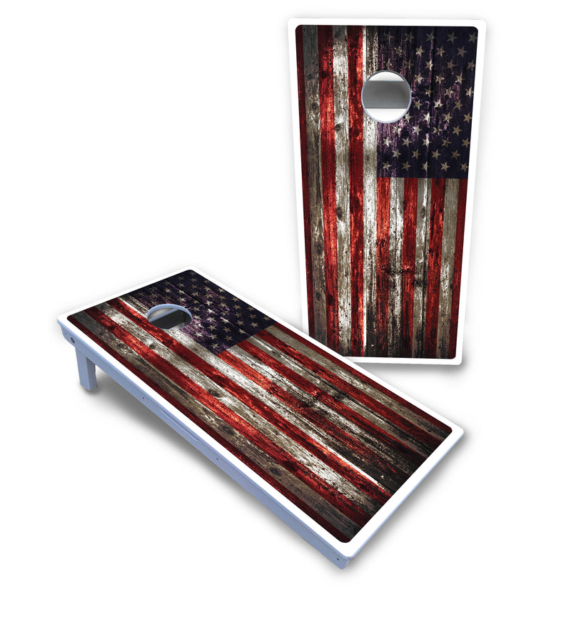 Waterproof - Distressed Flag Design - All Weather Boards "Outdoor Solution" 18mm(3/4")Direct UV Printed - Regulation 2' by 4' Cornhole Boards (Set of 2 Boards) Double Thick Legs, with Leg Brace & Dual Support Braces!