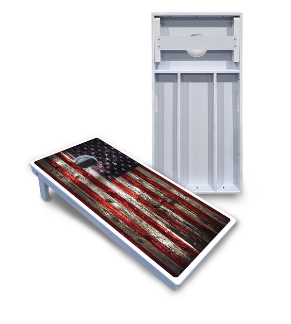 Waterproof - Distressed Flag Design - All Weather Boards "Outdoor Solution" 18mm(3/4")Direct UV Printed - Regulation 2' by 4' Cornhole Boards (Set of 2 Boards) Double Thick Legs, with Leg Brace & Dual Support Braces!