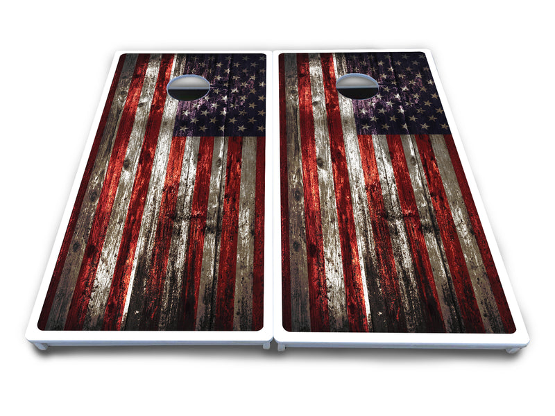 Waterproof - Distressed Flag Design - All Weather Boards "Outdoor Solution" 18mm(3/4")Direct UV Printed - Regulation 2' by 4' Cornhole Boards (Set of 2 Boards) Double Thick Legs, with Leg Brace & Dual Support Braces!