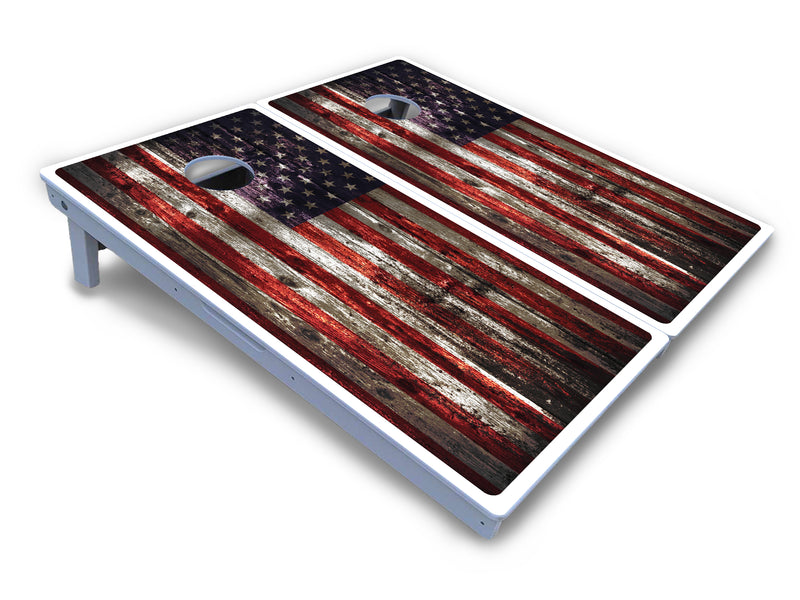 Waterproof - Distressed Flag Design - All Weather Boards "Outdoor Solution" 18mm(3/4")Direct UV Printed - Regulation 2' by 4' Cornhole Boards (Set of 2 Boards) Double Thick Legs, with Leg Brace & Dual Support Braces!