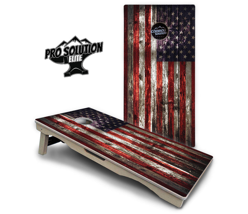 Pro Solution Elite - Distressed Flag - Professional Tournament Cornhole Boards 3/4" Baltic Birch - Zero Bounce Zero Movement Vertical Interlocking Braces for Extra Weight & Stability +Double Thick Legs +Airmail Blocker