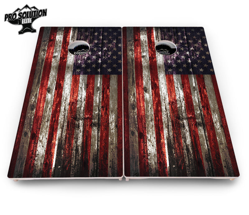 Pro Solution Elite - Distressed Flag - Professional Tournament Cornhole Boards 3/4" Baltic Birch - Zero Bounce Zero Movement Vertical Interlocking Braces for Extra Weight & Stability +Double Thick Legs +Airmail Blocker