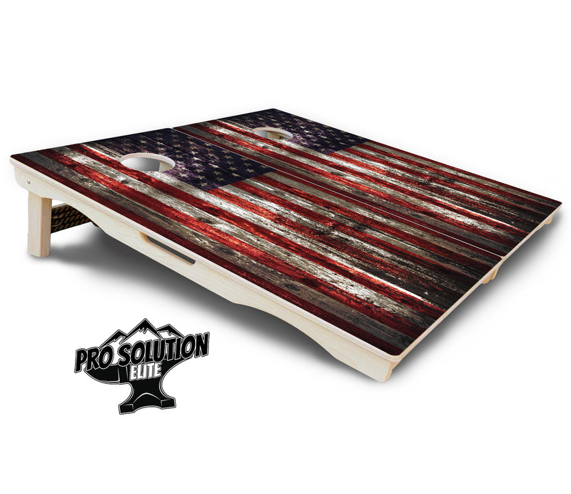 Pro Solution Elite - Distressed Flag - Professional Tournament Cornhole Boards 3/4" Baltic Birch - Zero Bounce Zero Movement Vertical Interlocking Braces for Extra Weight & Stability +Double Thick Legs +Airmail Blocker