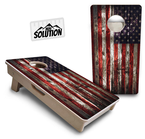 Mini Cornhole 12"x24" Boards - 4" holes - Distressed Flag - 3/4″ Baltic Birch