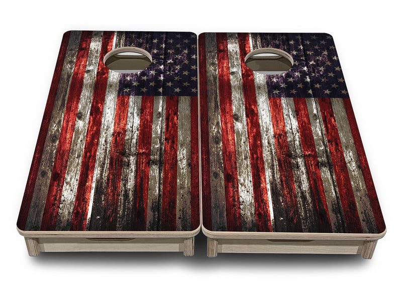 Mini Cornhole 12"x24" Boards - 4" holes - Distressed Flag - 3/4″ Baltic Birch