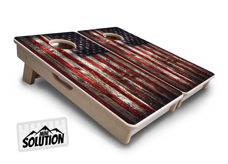 Mini Cornhole 12"x24" Boards - 4" holes - Distressed Flag - 3/4″ Baltic Birch