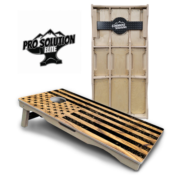 Pro Solution Elite - Light Wood Flag - Professional Tournament Cornhole Boards 3/4" Baltic Birch - Zero Bounce Zero Movement Vertical Interlocking Braces for Extra Weight & Stability +Double Thick Legs +Airmail Blocker