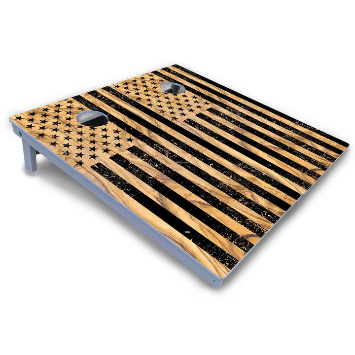 Light Wood Flag Cornhole Boards - All Weather Series