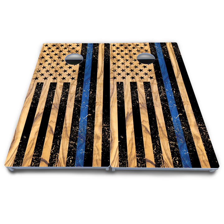 Black Woodgrain Flag Cornhole Boards - All Weather Series